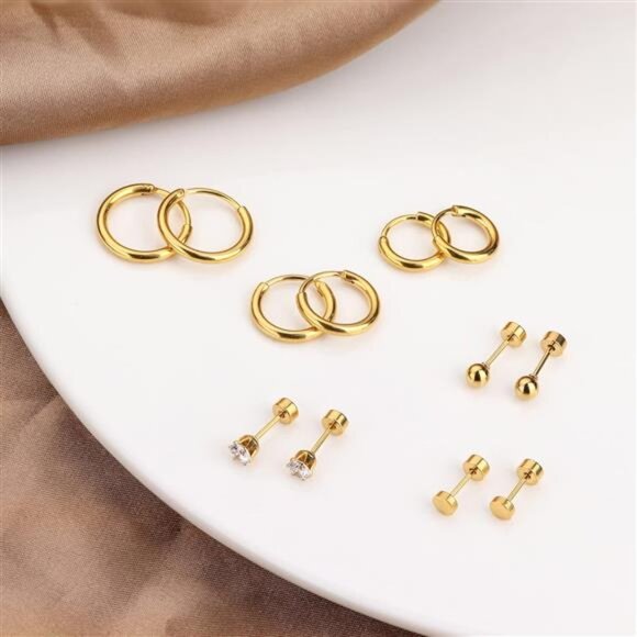 Small Tiny Stud Flat Back Earring Hypoallergenic Gold Studs 14K Stainless Steel - Picture 6 of 7